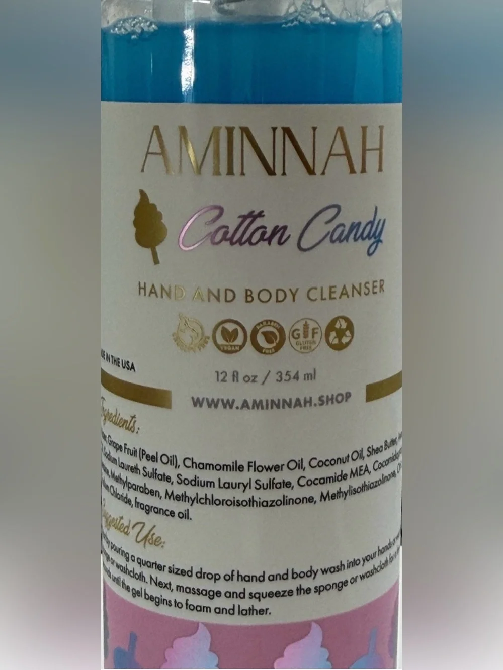 AMINNAH “Cotton Candy” Hand & Body Cleanser and 2 Lip Glosses NEW